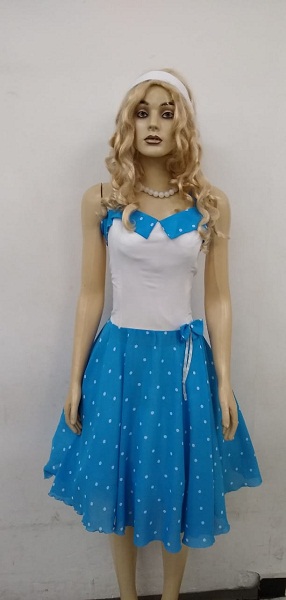 50s Vestido azul turquesa bola branca 